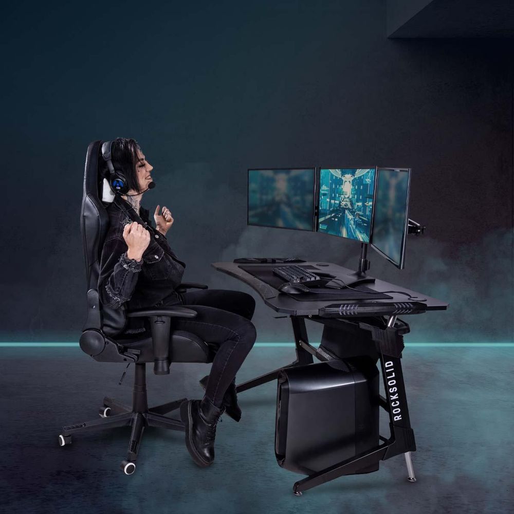 Elite Gaming Stuhl | Ergonomischer Bürostuhl - Schreibtischstuhl - PC Gamer Racing Stuhl - Gaming-Stuhl - Gamer Sessel - Kopfstütze (Schwarz/Blau)