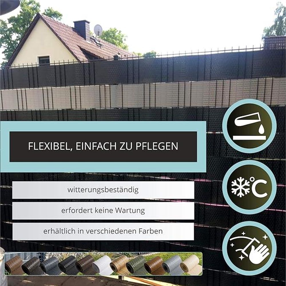 KADAX Zaunband aus Technorattan "Vesta", 19 x 255 cm, Grau, Gartensichtschutz, Windschutz für Balkon, Gartenzaun