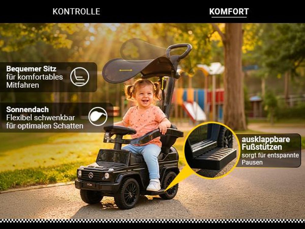 Actionbikes Motors Mercedes Benz G350d Rutschauto | 3in1 Kinderschieber - Lauflernwagen - Kinderauto - Schiebefahrzeug mit Sonnendach - ab 1 Jahr
