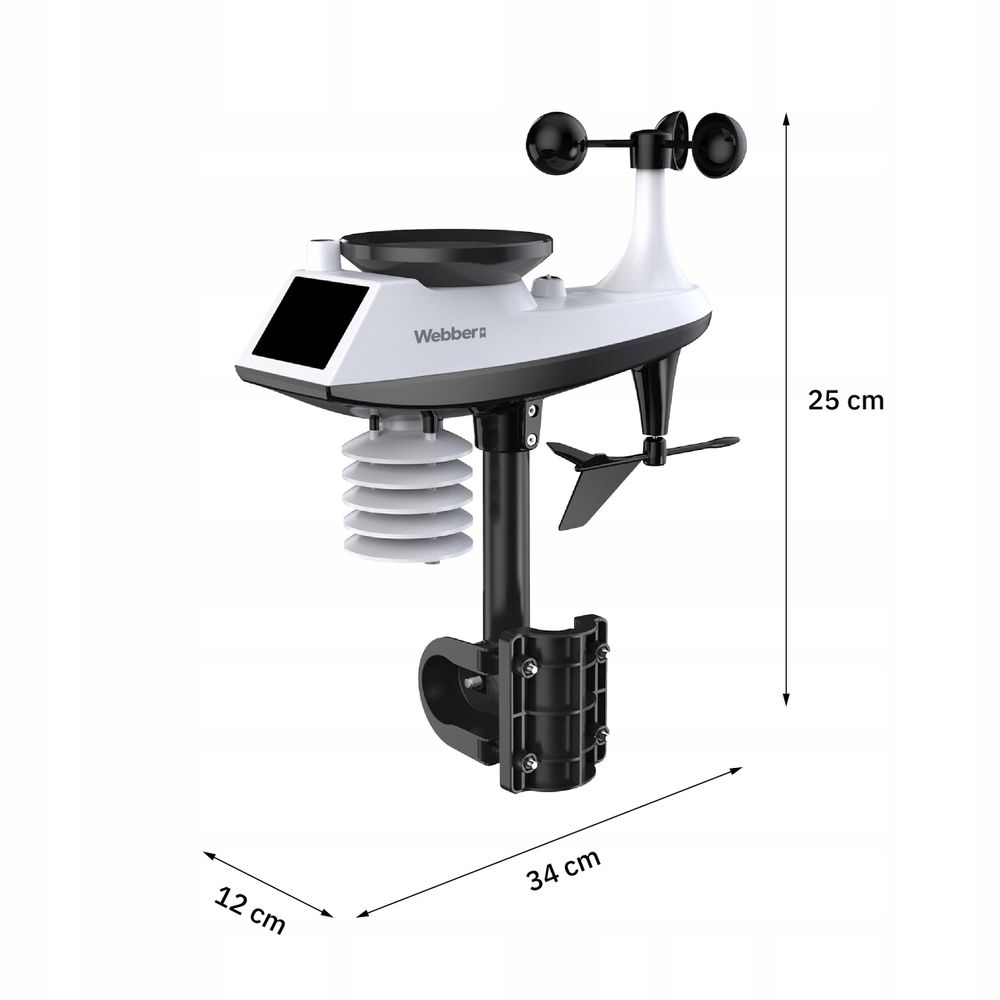 Rozměry a rozsah měření meteorologické stanice WEBBER WS603
