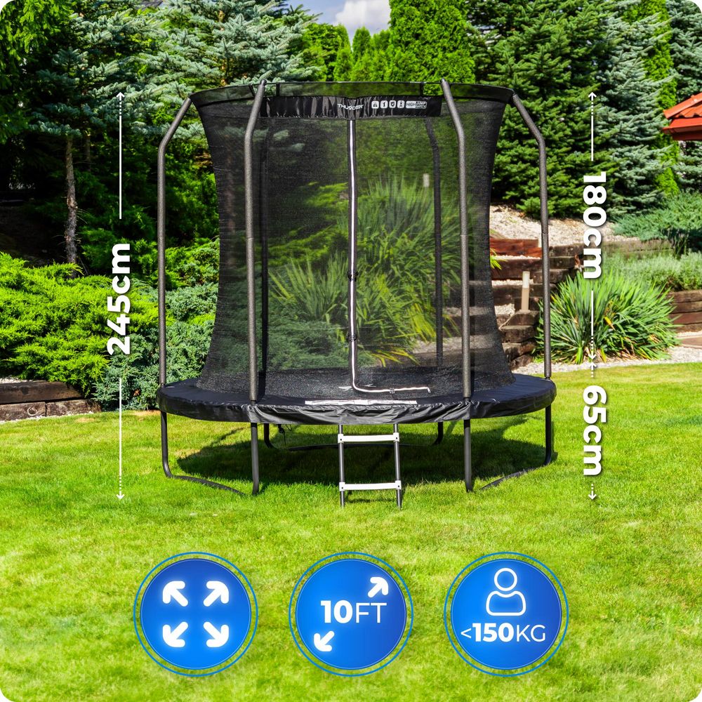 Thunder Gartentrampolin Elite 305cm 10 ft Innennetz 150 kg Schwarz