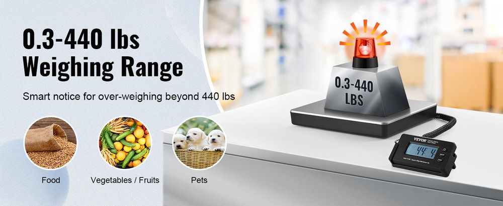 VEVOR Plattformwaage 150g-200kg Paketwaage 50g Genauigkeit Digitalwaage kg/lbs/lbs:oz Zählwaage 309x262x45mm ABS Edelstahl Tara-Funktionen AC/DC-Netzteil Industriewaage Briefwaage Waage