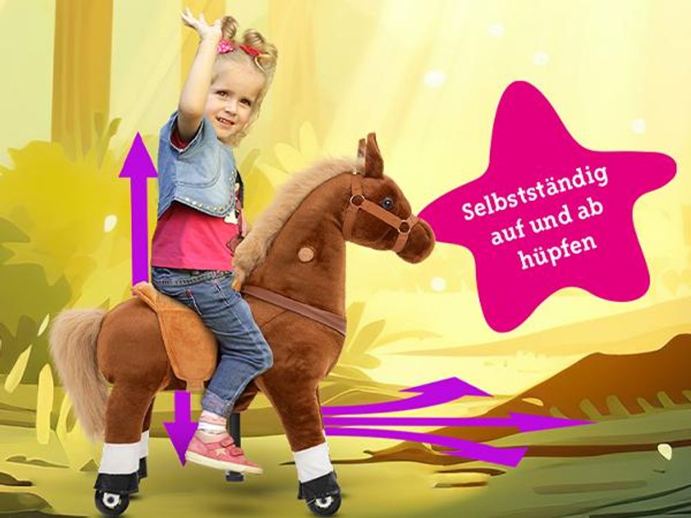 Miweba Pony Amadeus | Spiel Pferd für Kinder - Schaukelpferd - Stehpferd zum draufsitzen - Reitpferd - Indoor & Outdoor - Rücklaufbremse - 3-5 Jahre