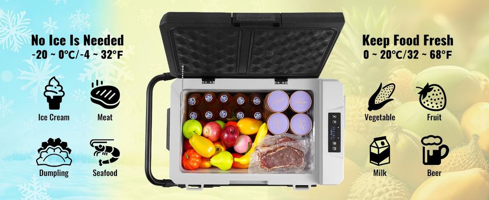 VEVOR Tragbarer Autokühlschrank, 12-Volt-Autokühlschrank, 60 l / 63,4 QT Einzelzonen-Tragbarer Gefrierschrank, -4℉-68℉ Einstellbare Temperatur, Kompressorkühler für Zuhause, Outdoor, Camping, Wohnmobil, Auto