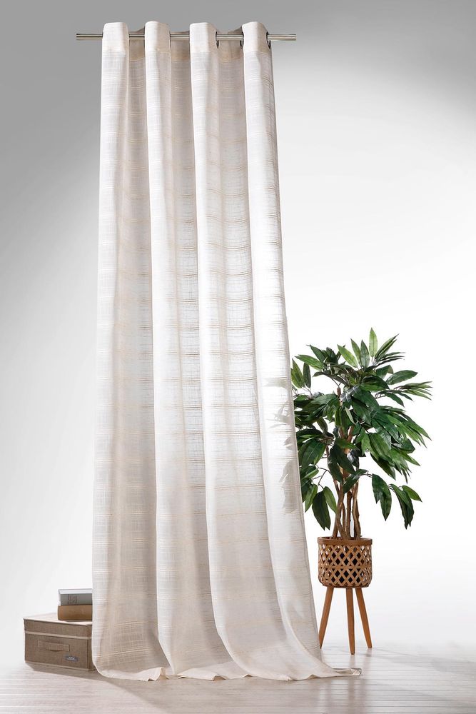Heimtexland ® Ösenschal Leinen Optik natur Deko Gardine transparent Boho Vorhang Natural Living HxB 245x135 Typ891 Längstreifen