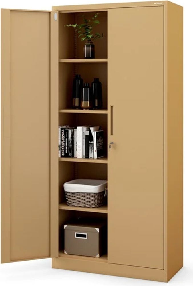 Aktenschrank Büroschrank Metallschrank Stahlschrank Werkzeugschrank Stahlblech Pulverbeschichtet Flügeltürschrank Abschließbar 195 cm x 90 cm x 40 cm Farbe: Beige