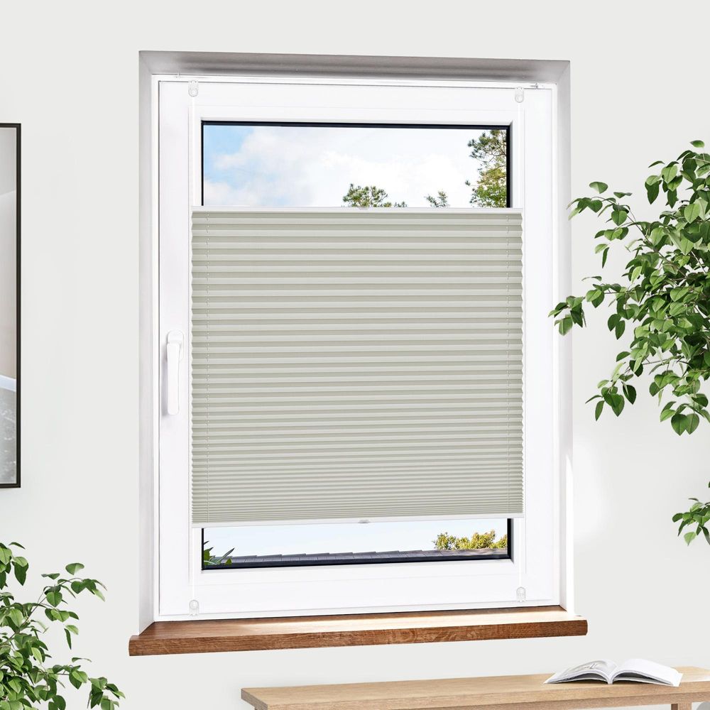 Pure Plissee, Premium, Polyester-Stoff, 100 x 110 cm, weiß ohne Bohren, blickdicht,Lichtdurchlässig, Diagonale Verspannung JALOUSIESCOUT