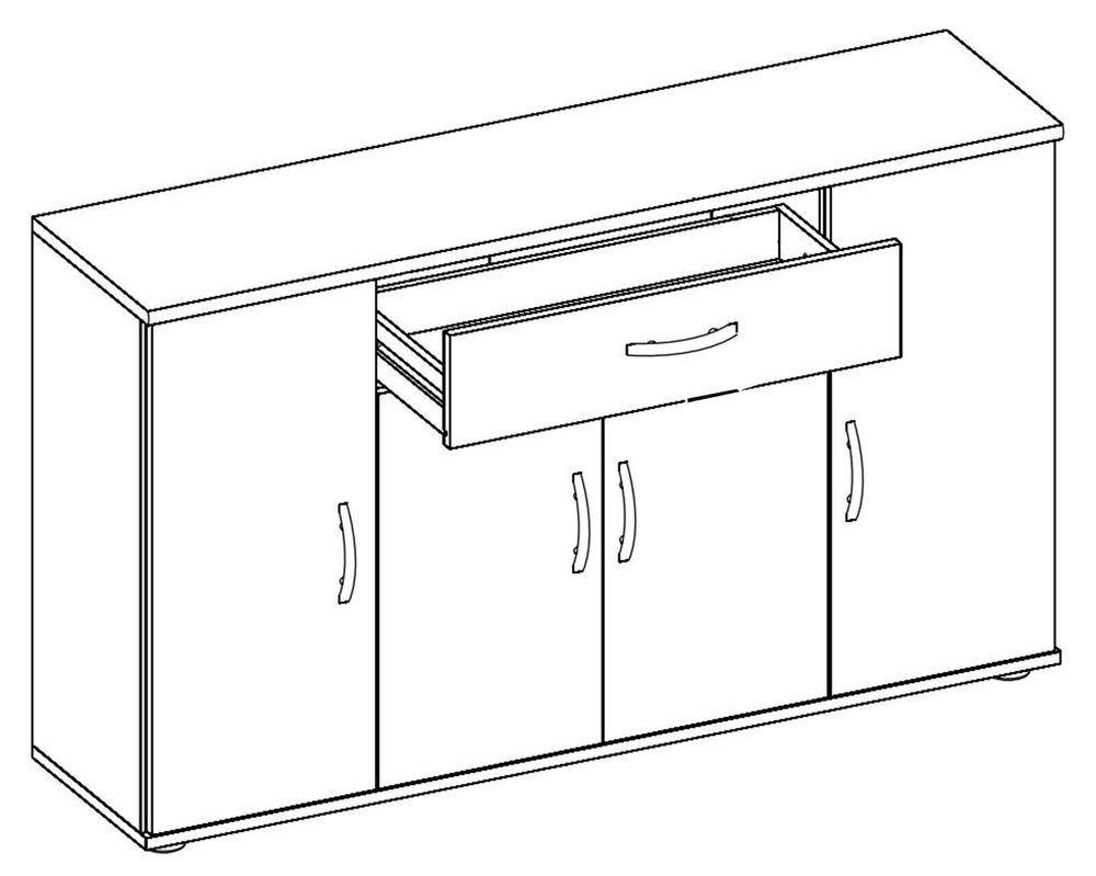 Lissy II – Sideboard mit 4 Türen, 3 Einlegeböden und 1 Schubkasten