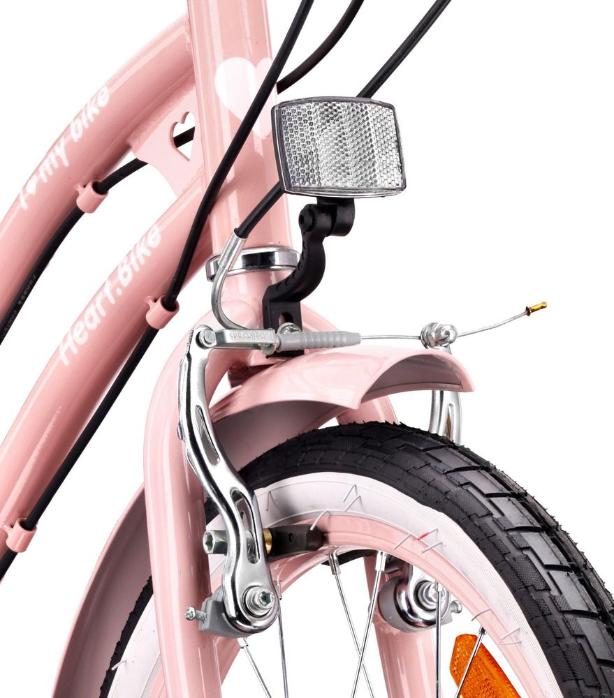 Detail přední brzdy V-brake a předního odrazku na kole.