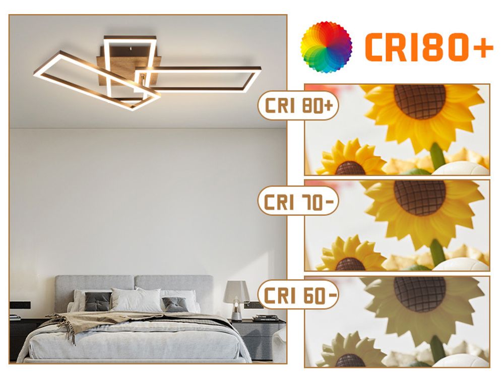 ZMH LED Deckenleuchte Deckenlampe Wohnzimmer 3000K Holz Schwarz Wohnzimmerlampe Modern Schlafzimmerlampe Design Decke Lampe 32W Warmweiß Flurlampe