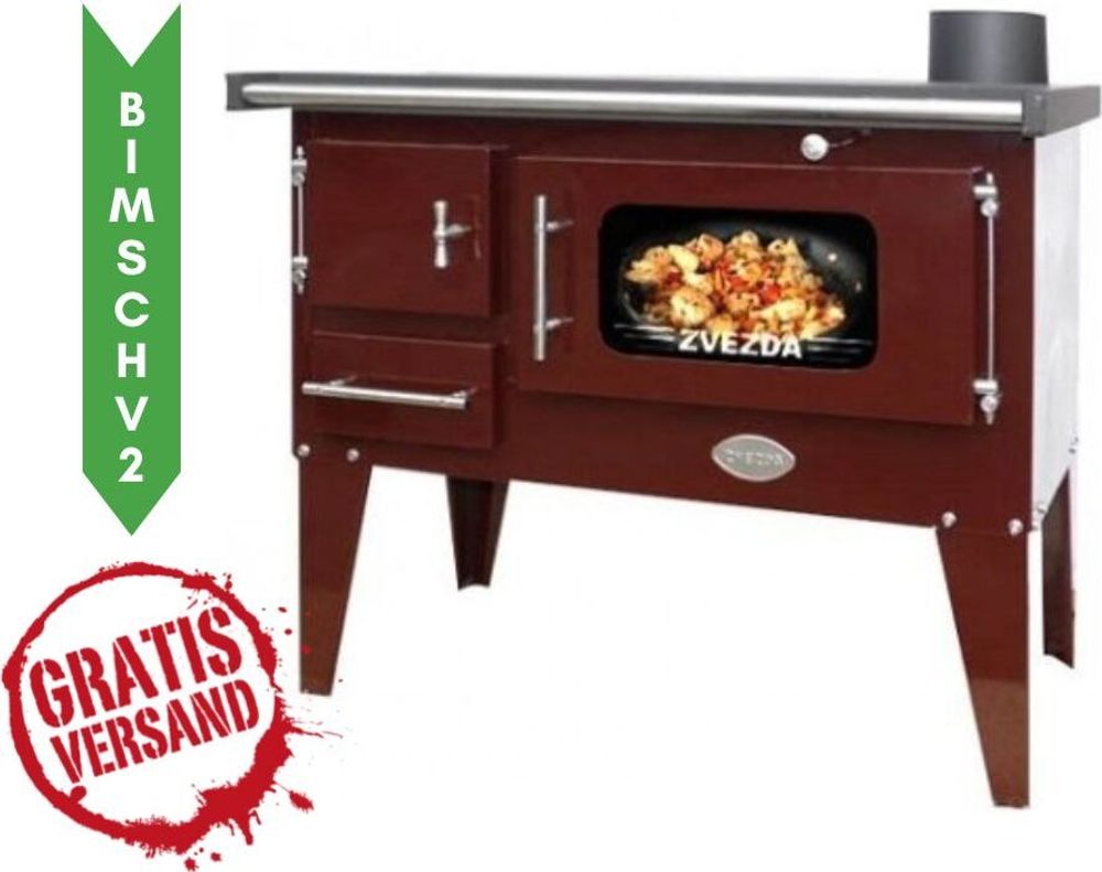 Küchenofen / Küchenhexe mit Backofen und Kochplatte Zvezda, Modell Narodna E Braun, Beine, Leistung 6.1 kW