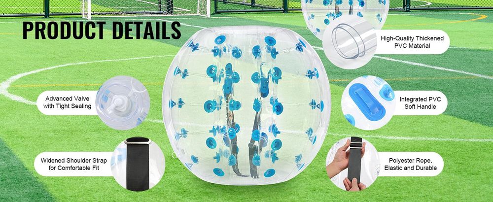 VEVOR Aufblasbarer Bump Ball Bumper Stoßball 1 Stk. 1,2 m x 1,03 m, Menschlicher Kollisionsball, PVC-Körperblasen-Bounce-Ball für Outdoor-Aktivitäten, Transparent + Blaue Punkte Aufblasbar Bumper Ball
