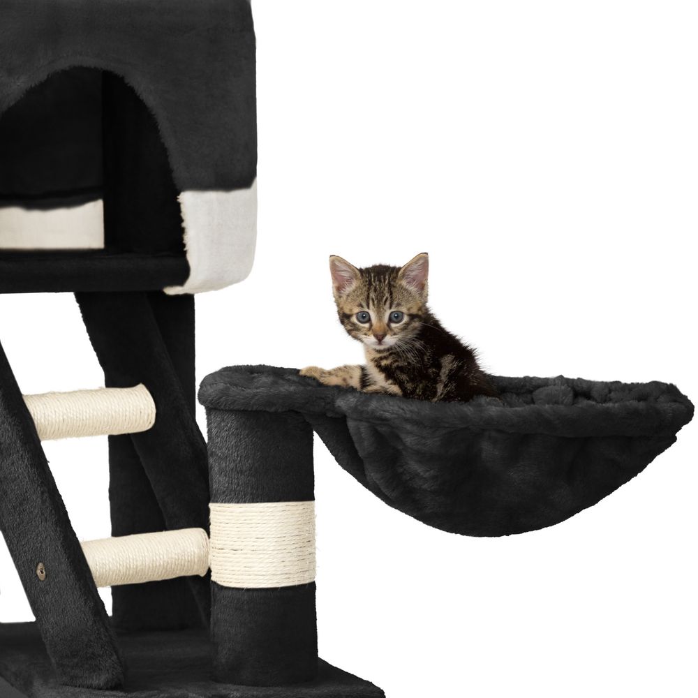 tectake® Kratzbaum Hansi 243 bis 260 cm inklusive 2 Treppen, 2 Spielbällen, Deckenspanner und Kippschutz