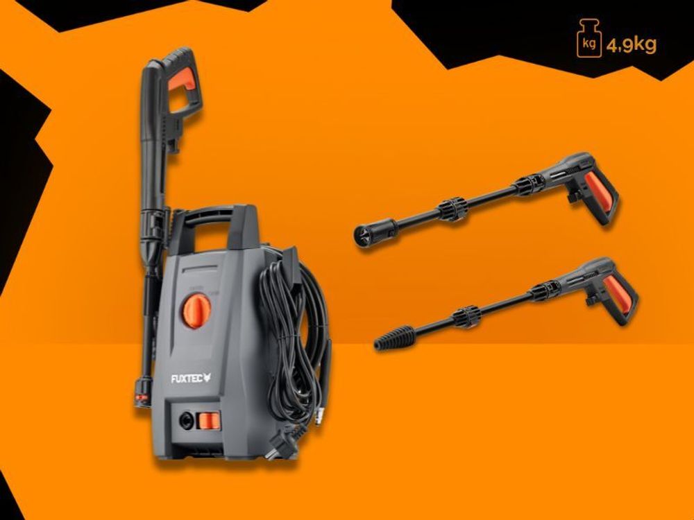 FUXTEC Hochdruckreiniger FX-HDR1400 - Flächenreiniger mit 110bar Arbeitsdruck | Fördermenge 390 l/h |1400W | 5 m Schlauch | Pistole, inkl. Zubehör