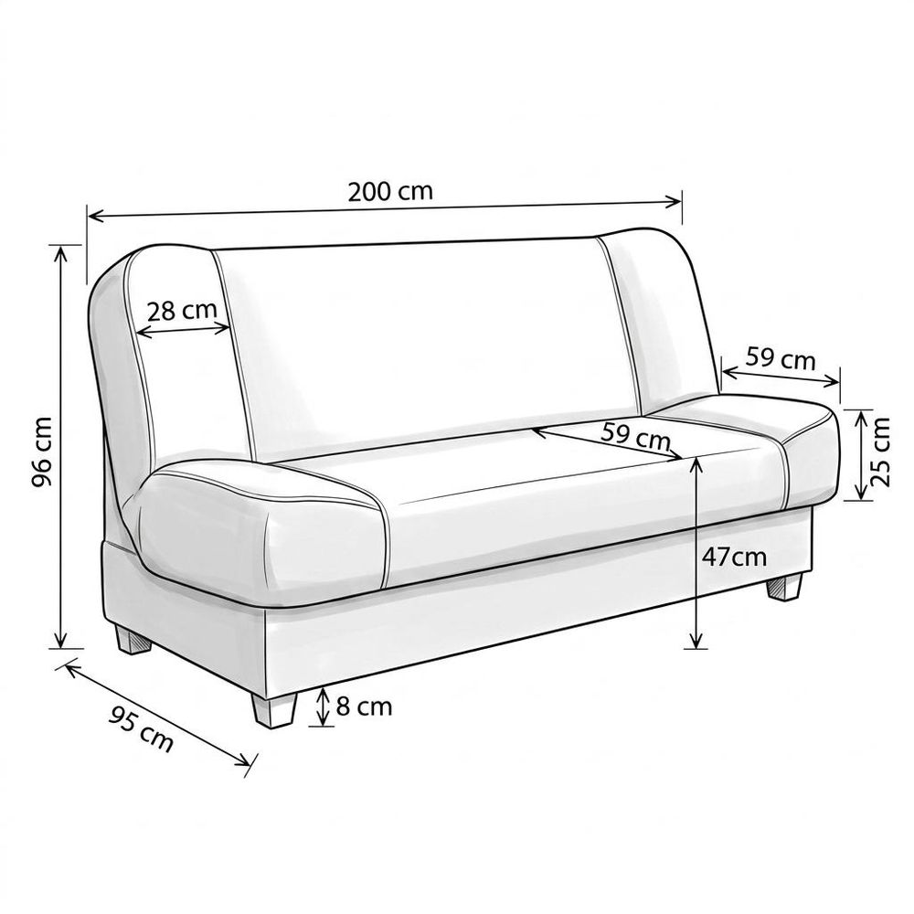 Schlafsofa SARA Poly – Monstera-Design, Webstoff in Schwarz, Family Meble