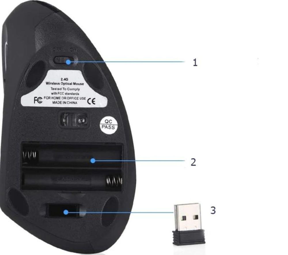 Mouse - Mouse verticale - Senza fili - Ergonomico - Nero - USB - per PC portatile - 6 pulsanti