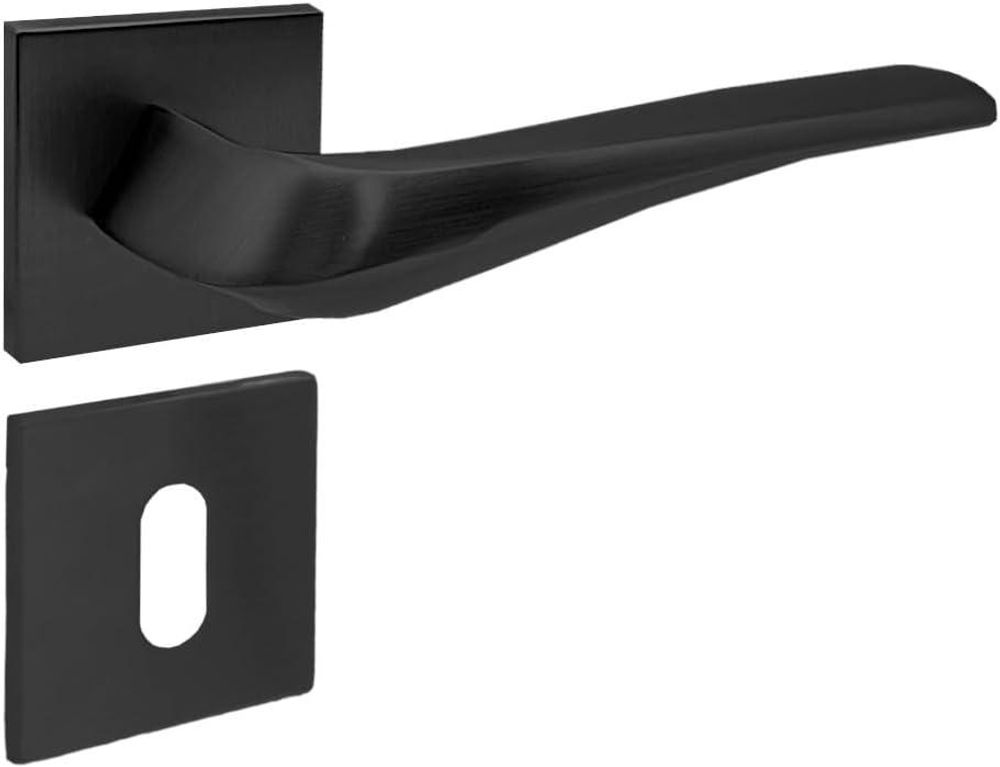 DOMINO Türgriff Drückergarnitur BB-Buntbart | Rosette | Türklinke für Zimmertür, Bürotür, Kellertür & Innentür | Aluminium | Schwarz | ADEL-QR BLACK |