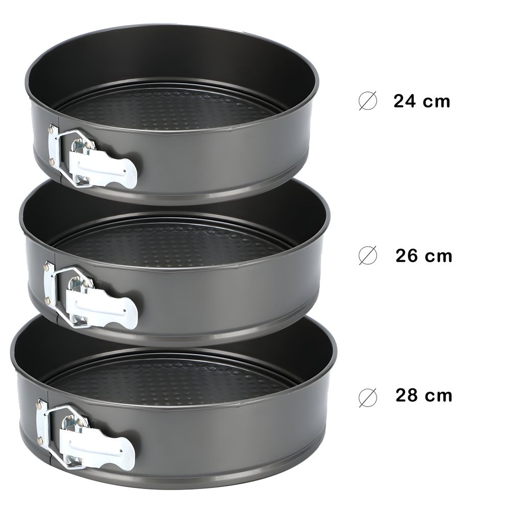 3er Set Backformen Ø 24cm 26cm 28cm inkl 1x Springformen Kuchenform Rundform Blechform Kastenform Törtchenform Kuchen Backen Retoo