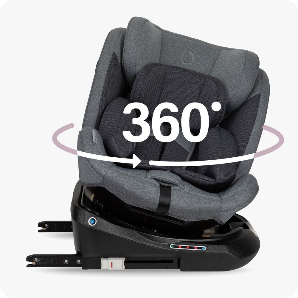 MoMi EMI – i-Size Kindersitz 40–150 cm (0–36 kg), 360° drehbar, ab Geburt rückwärts & vorwärts nutzbar, mit ISOFIX & Top Tether – Grau