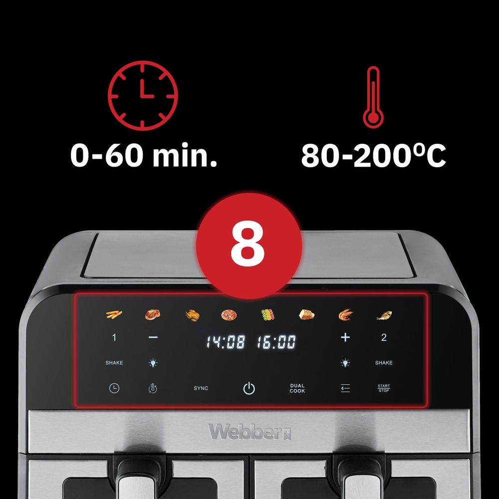 Nastavení teploty 80 až 200 °C Webber AF900