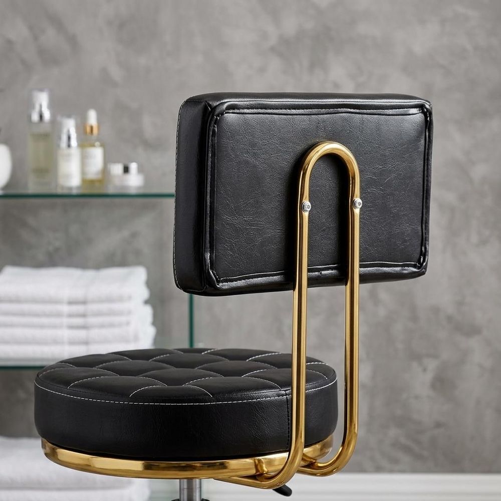 Tabouret d'esthétique avec dossier, tabouret de coiffure pivotant et réglable, chaise ronde noire