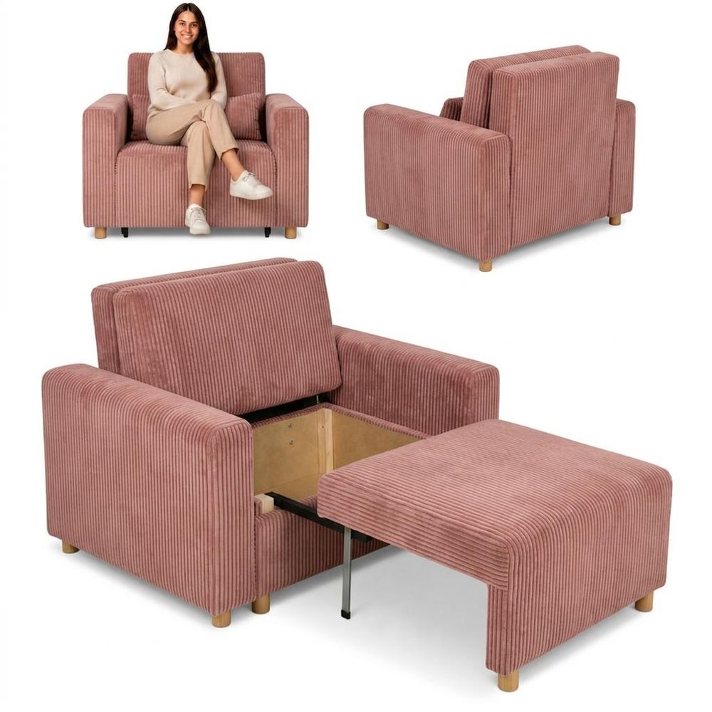 Schlafsessel KOMO Idylla – mit Bettkasten, Cord in Rosa, Family Meble