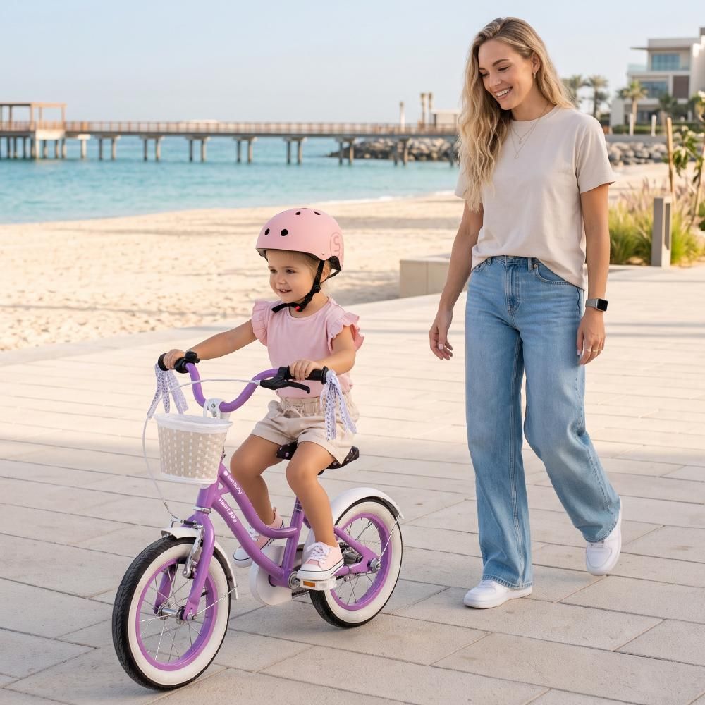 SUN BABY Heart Bike: bicicletta per bambine da 12 pollici, a partire dai 2 anni, con rotelle, manubrio di spinta rimovibile, cestino, campanello, freno a contropedale e freno V-brake