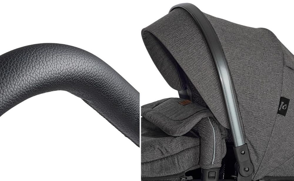 BRONEA® EXQUISE 2.0 Kombi-Kinderwagen 3-in-1 mit MATRATZE & AUTO-BABYSCHALE, Buggy, Wickeltasche, Regenhaube, Mücken- & Sonnenschutz - Grau/Schwarz