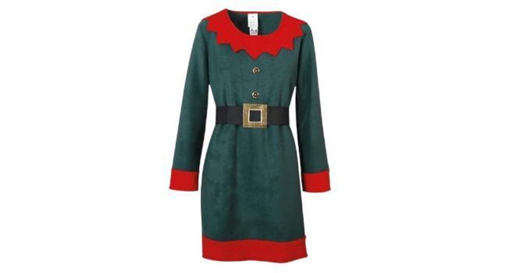 Weihnachtself Kostüm Damen 3-​teiliges Set mit Kleid, Gürtel und Mütze | Lustiges Elf-​Kostüm für Weihnachten und Fasching (42)