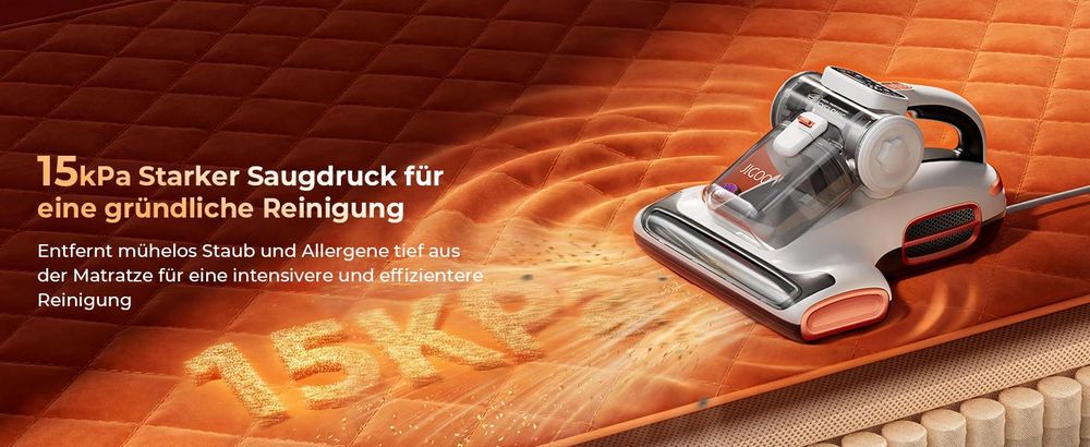 JIGOO T600 Matratzenstaubsauger - 15KPa Saugkraft - 99,9% Milbenentfernung - UV-Licht & 60°C Heißluft - – Weiß
