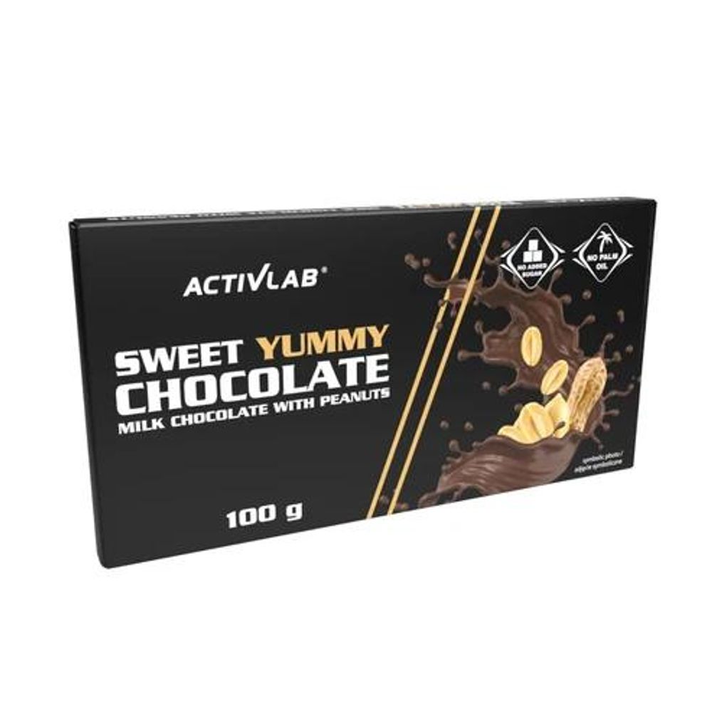 Activlab Sweet Yummy Chocolate 100 g, Milchschokolade mit Erdnüssen, ohne Zuckerzusatz, ohne Palmöl