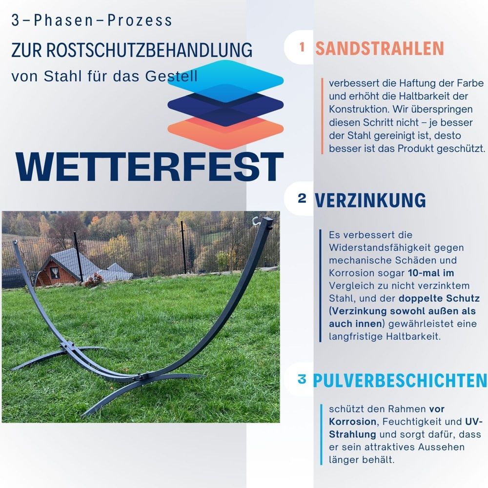 Potenza Outdoor Hängematte mit Verzinkter Gestell für 2 Personen