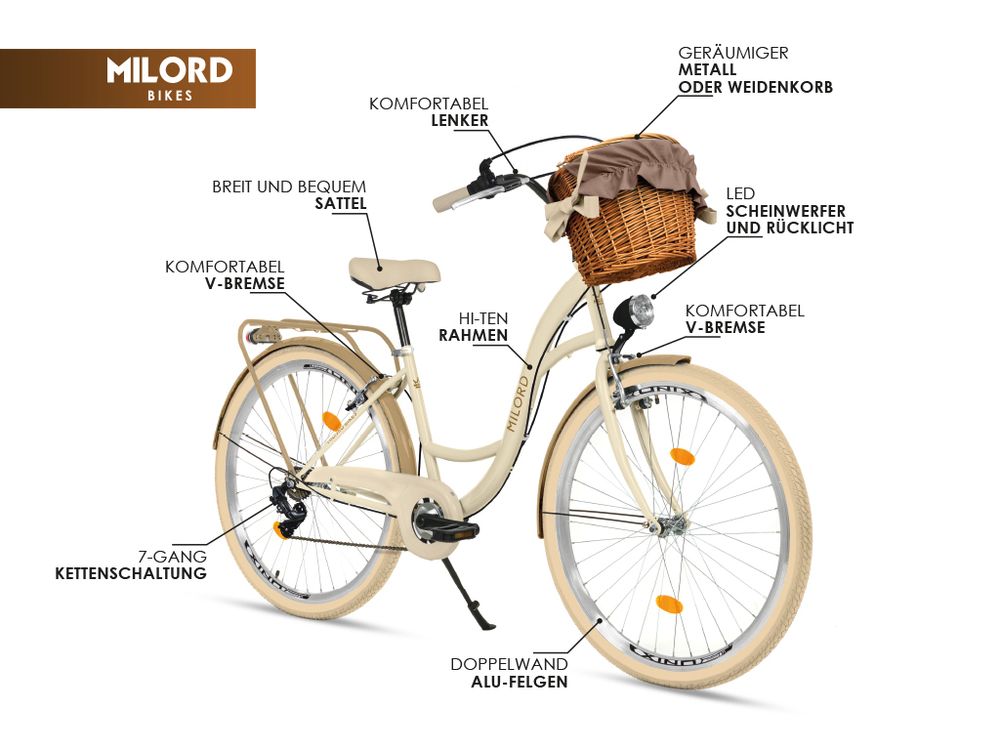 Milord Komfort Fahrrad Mit Korb Damenfahrrad, 28 Zoll, Rosa, 7 Gang Shimano