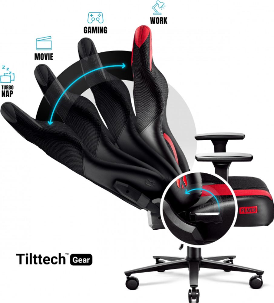 Diablo X-Player Gaming Stuhl Bürostuhl Schreibtischstuhl Stoff 3D Armlehnen Ergonomisches Design Nacken/- Lendenkissen, Farbe: Anthrazit-Rot, Größe: Normal