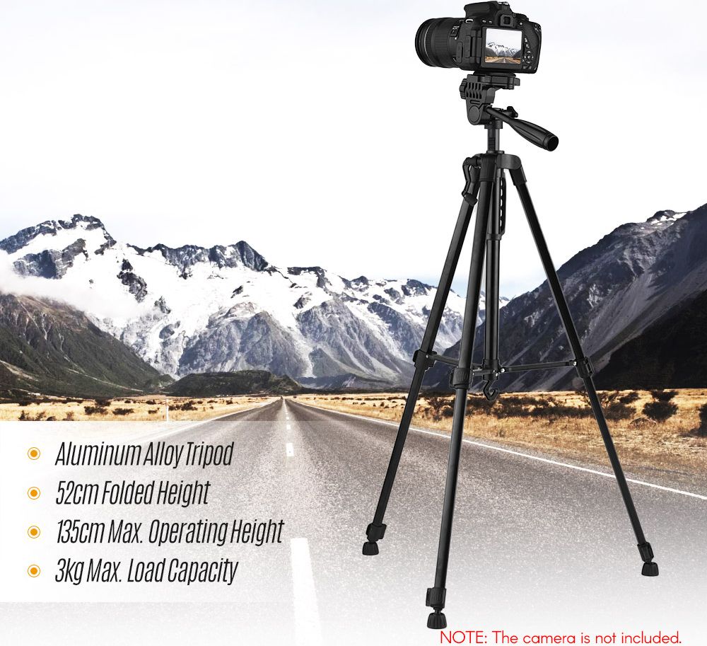 Andoer 135cm Stativ Kamera Stativ Kamera Dreibein Tripod Aluminium für Handy Halterung Lightweight Tripod Ständer 3kg Belastbarkeit max