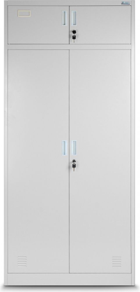 Mehrzweckschrank C117 Aktenschrank Büroschrank Metallschrank Spind Lagerschrank Geheimfach Flügeltüren Schubladen Pulverbeschichtet Stahlblech Abschließbar 185 cm x 90 cm x 50 cm, Farbe: Grau