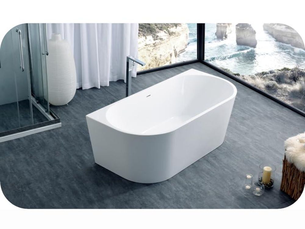 LAVITA Freistehende Wandbadewanne Caldera 1500 Acryl 150x75x58 cm| Badewannen Rechteckige Form | Moderne | Acryl-Wanne Freistehend 2 Personen | 250 L | Antimikrobielle Beschichtung | Weiß Glanz