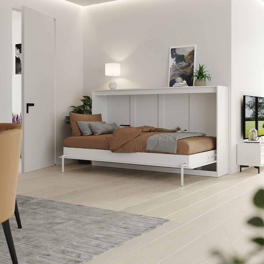 Schrankbett Classico 100x200 cm Horizontal Weiß Klappbett mit GASDRUCKFEDERN