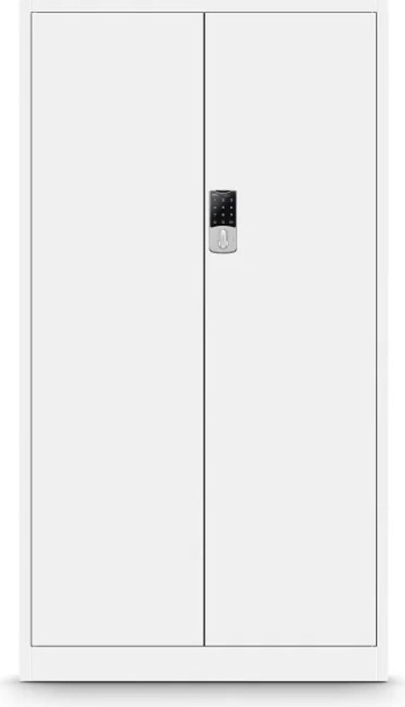 Aktenschrank Metallschrank mit Zahlenschloss Büroschrank Stahlblech 4 Einlegeböden 185 cm x 90 cm x 40 cm Farbe: Weiß