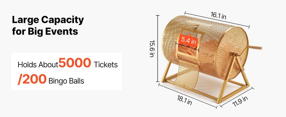 VEVOR Acryl Los-Drum, hält 2500 Tickets oder 100 Los-Bälle, professionelle Los-Ticket Drehkäfig mit 2 Schlüsseln, transparenter Lotterie-Drehziehung, Los-Ticket Box für Lotteriespiele Bingo