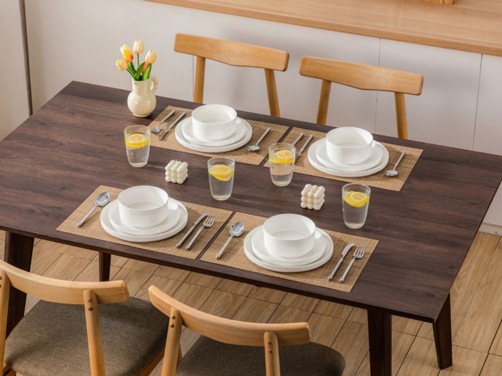MALACASA, 12 tlg. Porzellan Geschirrset Kombiservice Tafelservice mit je 4 Speiseteller, Dessertteller, Schale, cremeweiß
