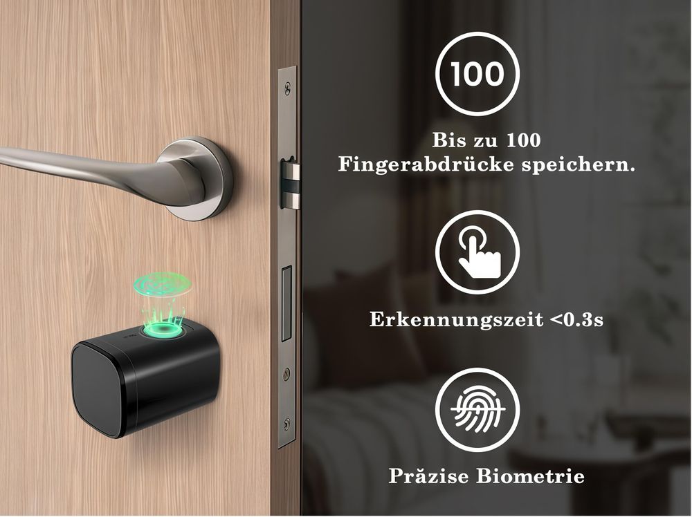 Smartlock Schließzylinder 60-90mm, Elektrisches Türschloss Haustür, Schloss mit Fingerabdruck, PIN, RFID, Tuya App & Notschlüssel