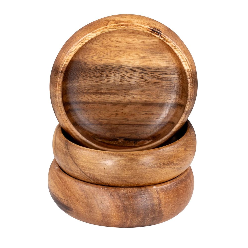 3er Set Snackschale Holz Akazie 10x3cm Rund Design Schale Obstschale Dekoschale