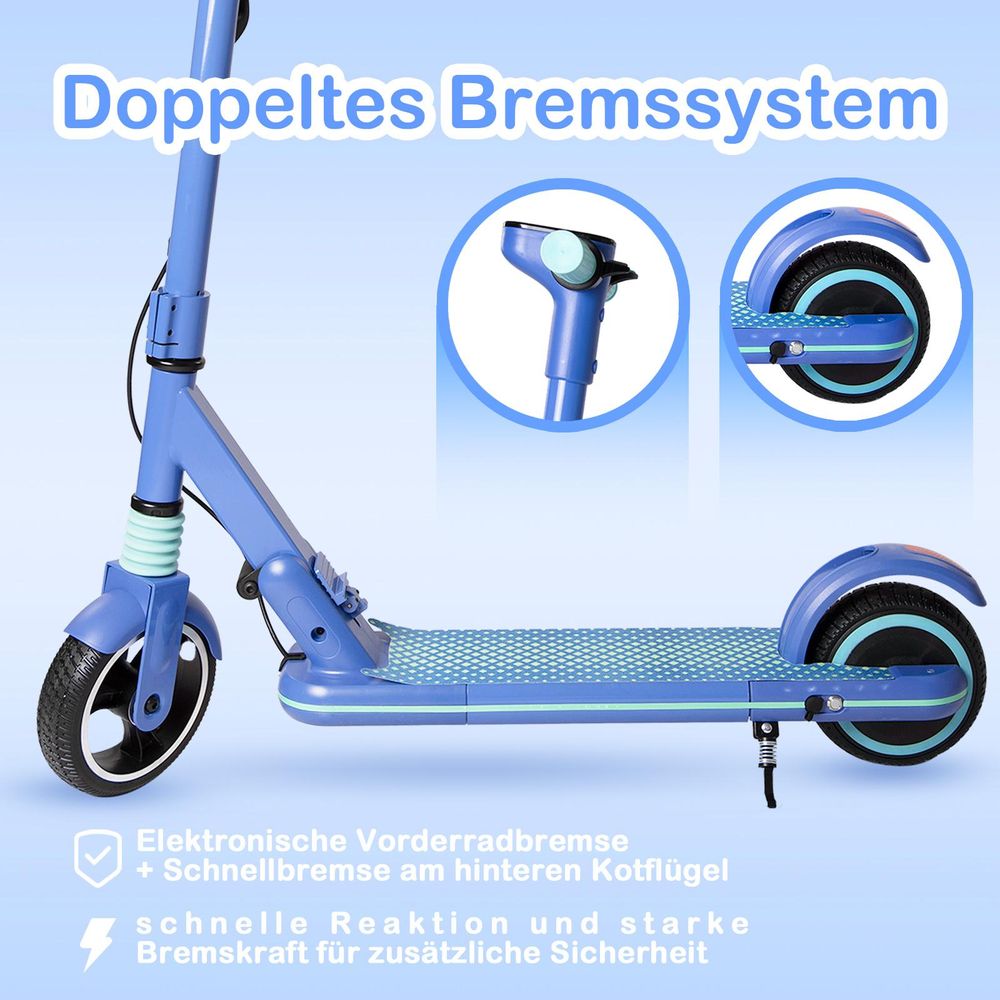 Elektroscooter Kinder E-Scooter Blau mit LED-Anzeige Klapproller elektroroller Staubgeschützter Ladeanschluss E Roller Geschenk Für Kinder Und Jugendliche