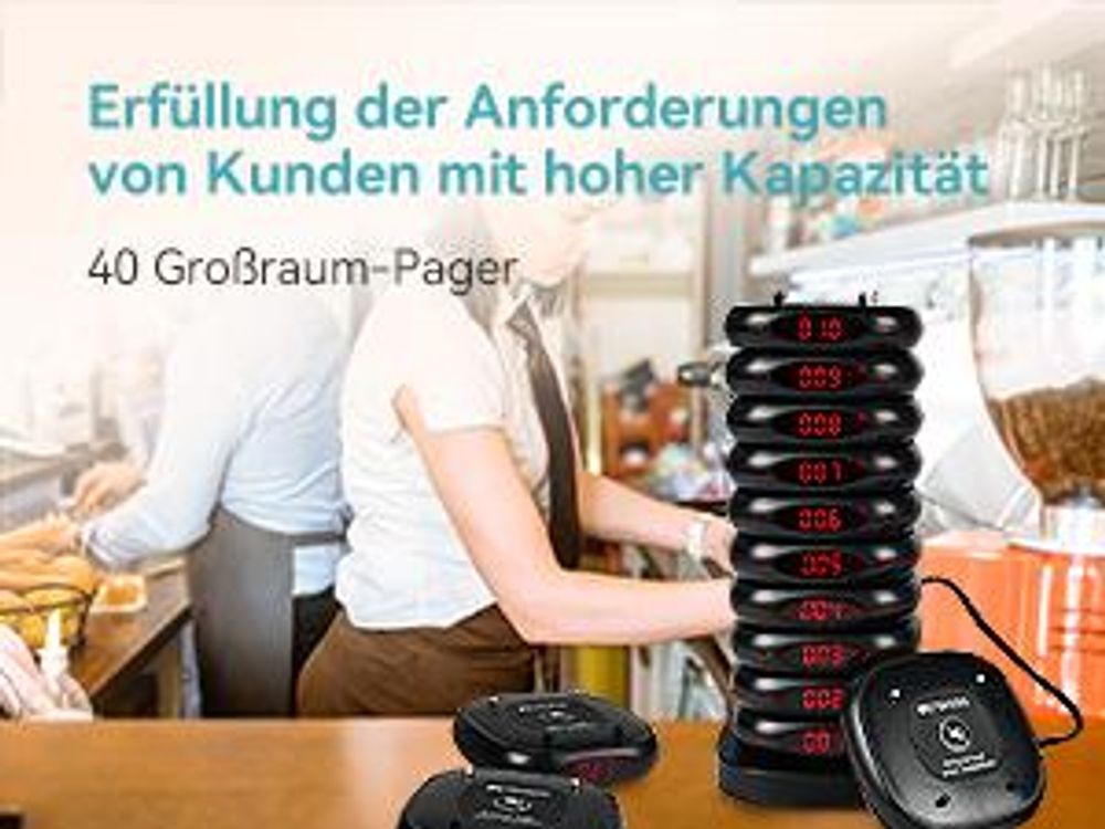 Retekess TD161 Restaurant Pager System, Pager Gastronomie, 500m, Leicht Einzurichten, Ausschalten mit Einem klick, für Hotels, Snacks, Bar (40 Pager)