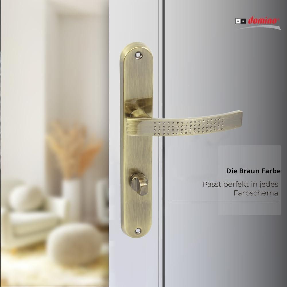 DOMINO Türgriff 78 Drückergarnitur WC - Badezimmer Set | Links & Rechts Türbeschlag für WC/Badezimmertüren | L-Form | Aluminium |Bronze| ALMA ECO M3 |