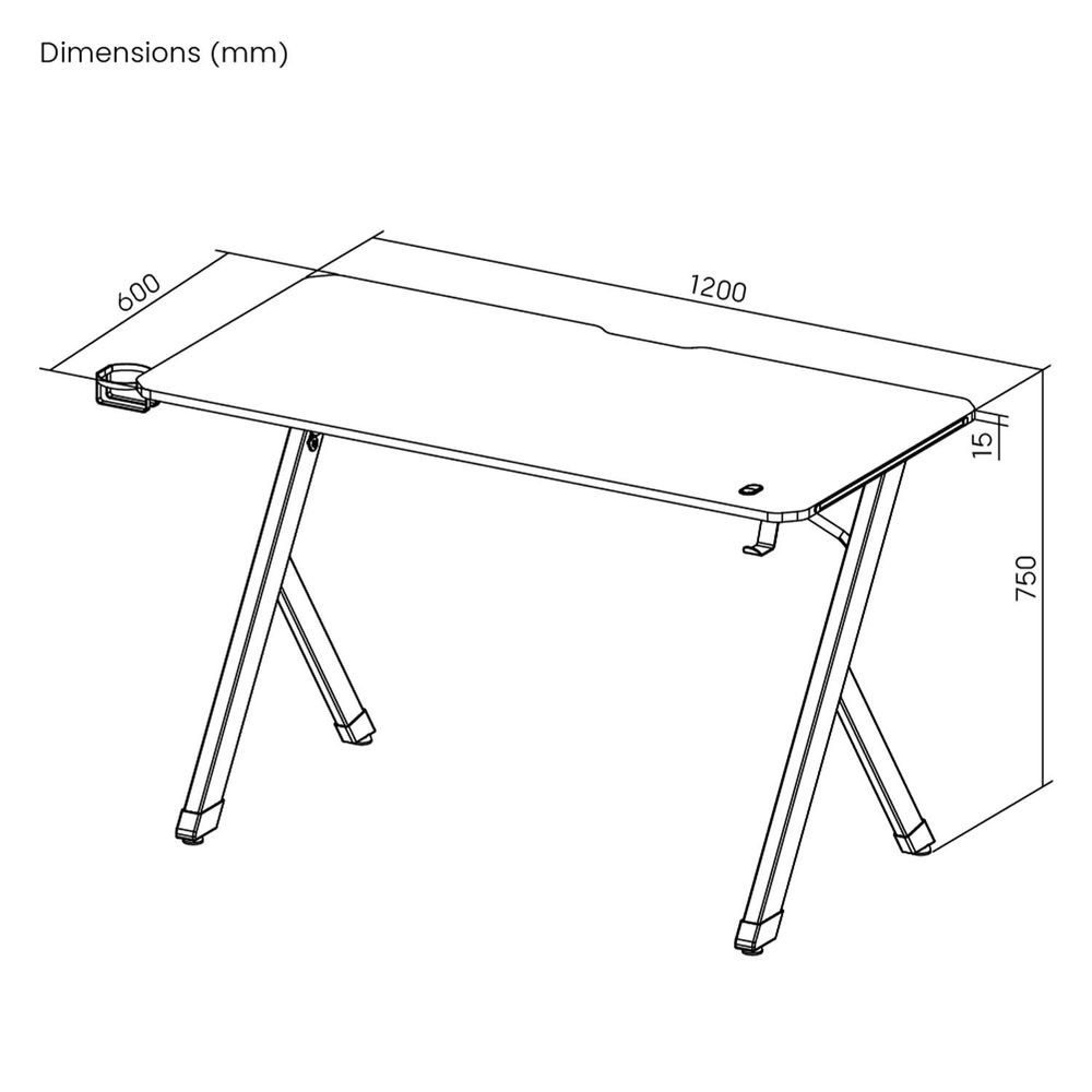 NanoRS Gaming-Tisch schwarz mit Kopfhörer- und Becherhalter max. 75kg Abmessungen 1200x600x750mm RS101