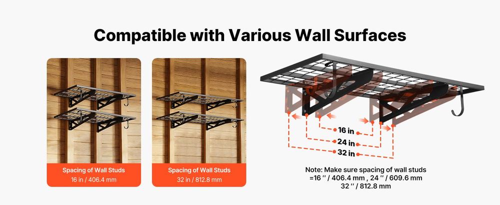 VEVOR 2er-Set Garagenregal 1219x620x210 mm Werkzeugaufbewahrung 113 kg pro Schicht Werkzeughalter Wand 1219x620 mm Regalfläche Aufbewahrungsregale Metallregal Werkzeug Organizer Wandregale