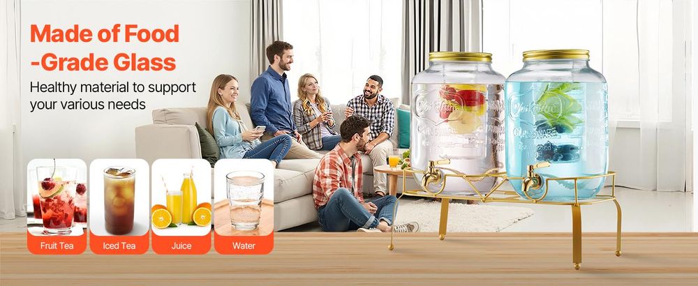 VEVOR Getränkespender, 11,4 Liter Getränkespender für Partys, Kunststoff-Saftspender mit Auslauf und Deckel, Eistee-Limonade-Saft-Wasserspender, für Restaurants, Hotels, Partys, 2er-Pack, 2x2 Gallonen