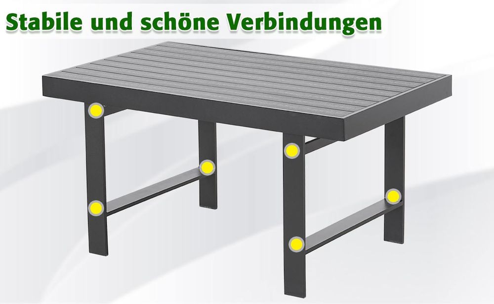 MEXO Gartenmöbel Set Aluminium 8 Personen, Modulares Gartenlounge-Set Gartensofas Ecklounge mit groß Tisch & Gartenbank, Wetterfest Outdoor-Loungesofa